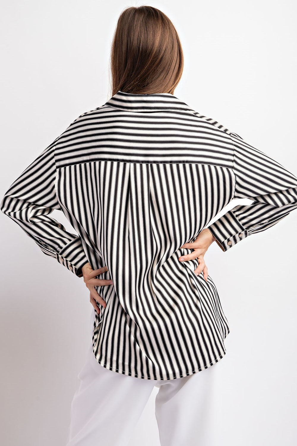 The Meredith Satin Striped Button Top