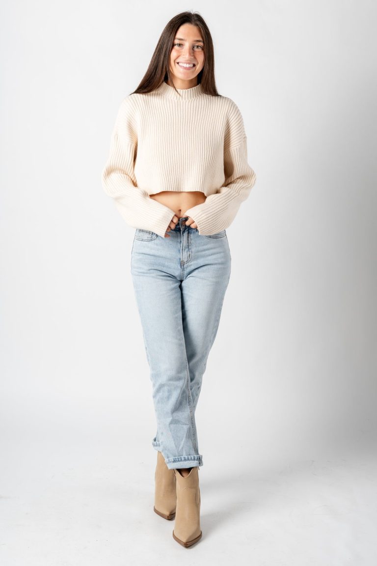 The Jeanelle Mock Neck Ribbed Cropped Sweater